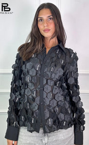 Yelana Embellished Hexagon Shirt-Top-Secret Closet